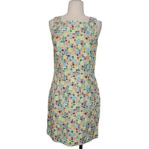 August‎ Silk Colorful Floral Geometric Silk Mini Dress Sz 4 Retro 70s Inspired
